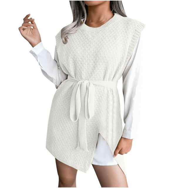 Moda mujer casual correas chaleco sin mangas suéter tejer vestido Fridja hjkh496
