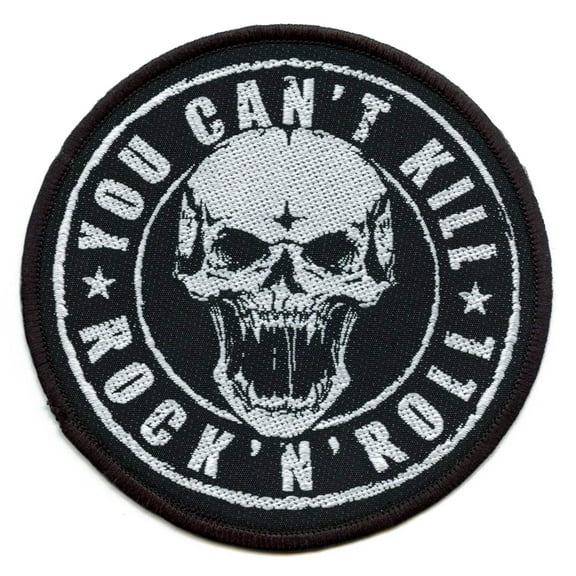 Can't Kill Rock N Roll Patch Music Skull Round Woven Iron On