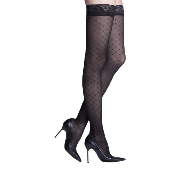 Sigvaris Allure 15-20mmHg Thigh High Closed Toe w/Grip-Medium Black Short