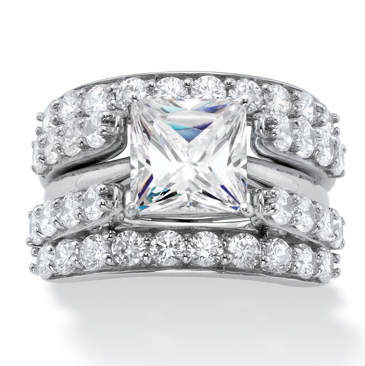 Princess-Cut Cubic Zirconia 2-Piece Jacket Wedding Ring Set 4.47 TCW in Platinum over Sterling Silver by PalmBeach Jewelry