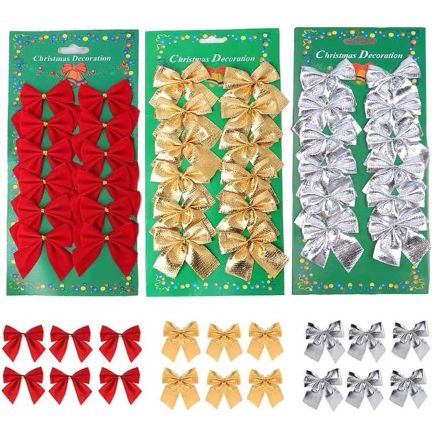 96 packs mini christmas bow decorations for christmas tree, 3.15 inch Homgreen Christmas Bows Ornaments for Xmas Tree Ribbons Glitter Bow