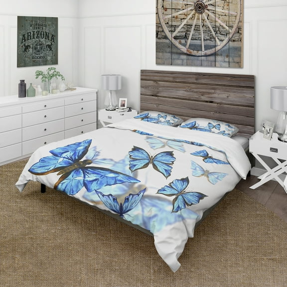 Designart 'Watercolor Butterflies on White' Cabin & Lodge Duvet Cover Set