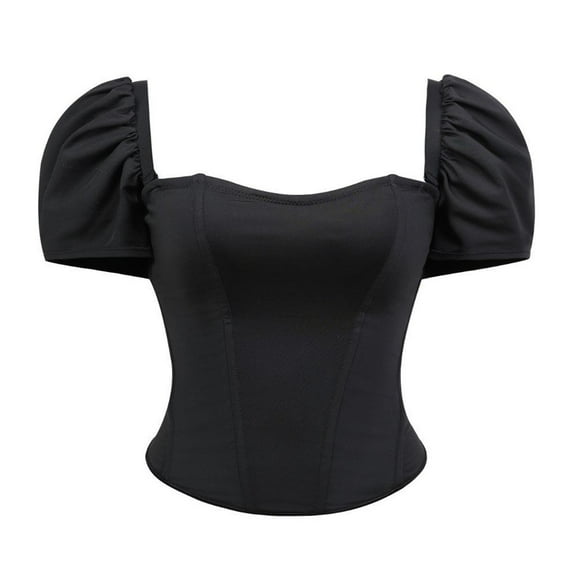 AINIYS Women's Puff Sleeve Square Neck Corset Bustier Slimming Shapewear Waist Cincher for Party Club Evening Casual Occasions Black L