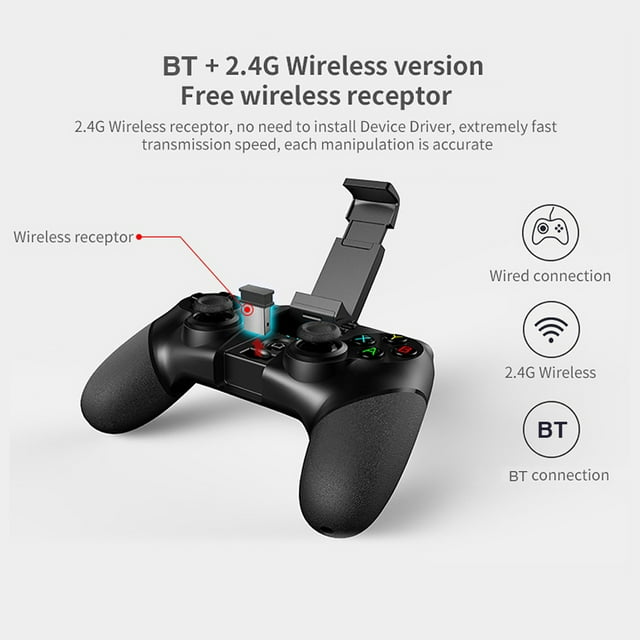 Gameped Gamepad BT 2.4G Wireless Game Console Controller Mobile Trigger Gaming Handle Joystick for TV PC Black