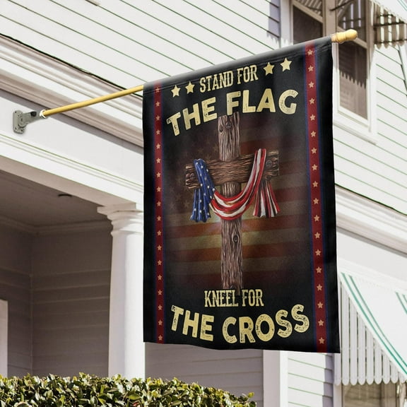 FLAGWIX Christian Patriot American Flags - 4th of July Decorations Outdoor, Stand For The Flag, Kneel For The Cross, House Flag 30x40 - Double Sided, Heavy Duty Canvas Indoor Outdoor Flag