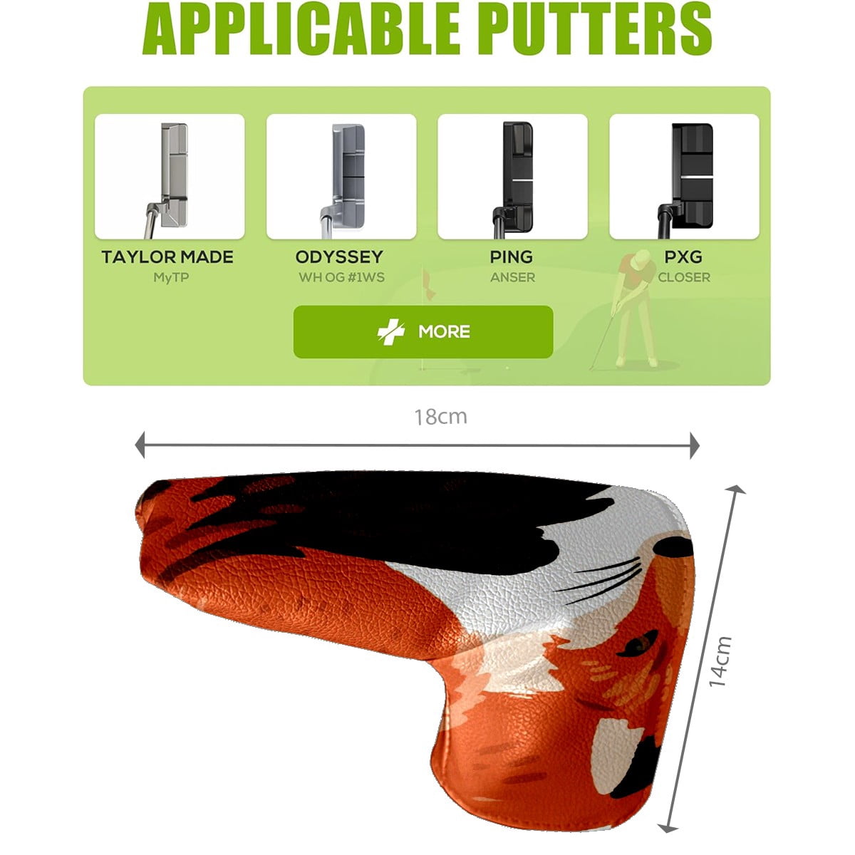 Golf Club Head Cover | Leather Golf Club Putte Headcover , Waterproof Golf Club Head Cover Set Driver Headcovers for Golf Clubs Men Women Red Fox