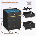 thumbnail image 2 of LED Nightstand with 2 USB Ports and 2 AC Outlets for Bedroom,Night Stand End Side Table with LED Lights&3 Drawers&Glass Top for Living Room,Black, 2 of 9