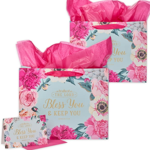Pink Gift Bag w/ Card & Tissue Paper Set - Lord Bless You - Numbers 6:24, Large