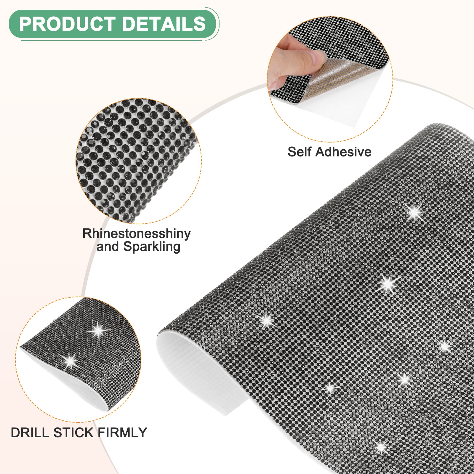 Uxcell 1-Roll Crystal Rhinestone Ribbon,15.75 Inch x 9.45 Inch for DIY Necklace/Crafts[Black]