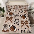 thumbnail image 3 of Homewish Kawaii Brown Bowknot Twin Sheet Sets for Kids, Cartoon Stars Flower Twin Fitted Sheet, Rugby Football Lover Flat Sheet, Breathable Home Decor, 3pcs, 3 of 8