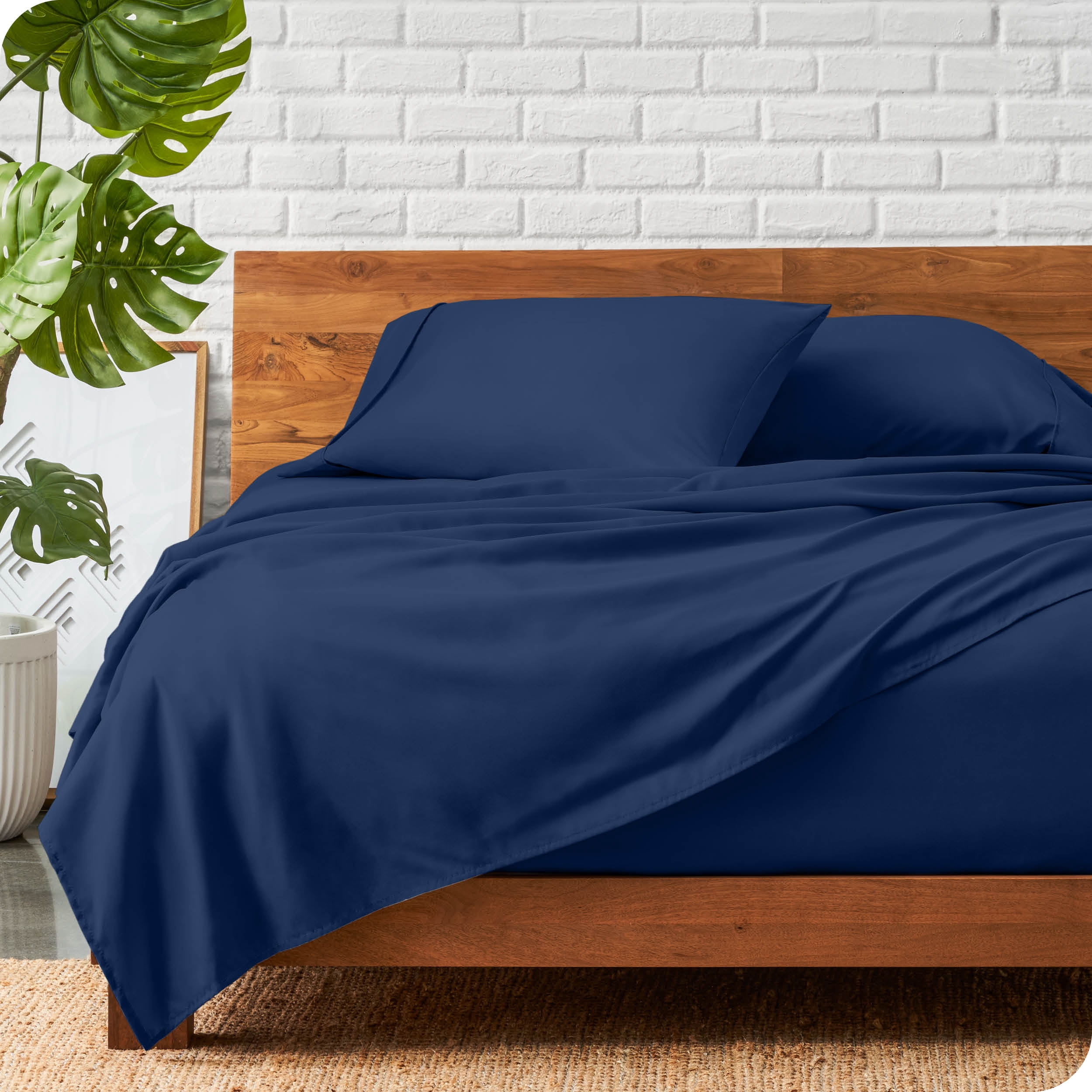Bare Home Dark Blue Microfiber Sheet Set, Wrinkle Resistant, Deep Pocket, Full