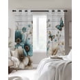 thumbnail image 3 of Teal Tulip Butterfly Blackout Curtains 63 Inches Long, Beige Turquoise Floral Grey Wooden Thermal Insulated Black Out Curtains, Darken Window Curtain Drapes for Bedroom Living Room 42"x63" 2 Panels, 3 of 9