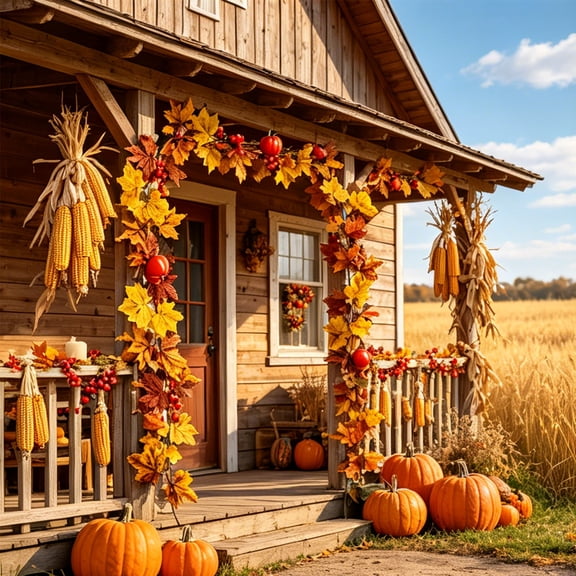 Artificial Fall Maple Leaf Garland, Multicolor Bendable Autumn Foliage Vine Swag,Halloween Thanksgiving Decorations,Indoor Outdoor Mantel Stair Door Table Porch Yard Harvest Party Wall Decor Supplies