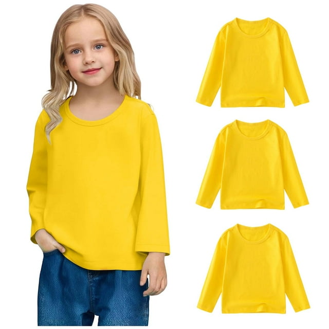 fatyb Lot de 3 T-Shirts en Coton à Manches Longues pour Garçons Filles Col Rond Chandails Décontractés Unis T-Shirt Basique pour Enfants