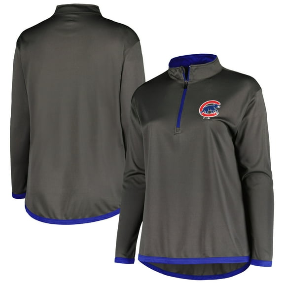 Women's Profile Charcoal Chicago Cubs Plus Size Quarter-Zip Jacket