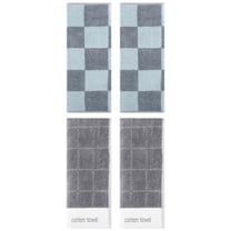 Unique Bargains 4 Pcs Checkered Cotton Hand Towel Grey 14" x 28"/14" x 30"