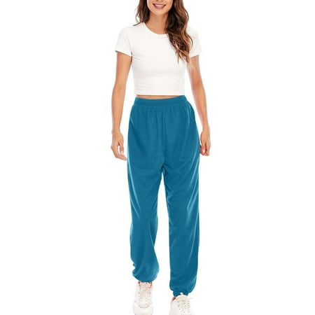 Up to 60% Off! Ganfancp Women Sweatpants Women Sweatpants High Waist Sweatpants Solid Color Plus Size Sweatpants Fashion Straight Leg Corset Trousers Leisure Pants Light Blue XL