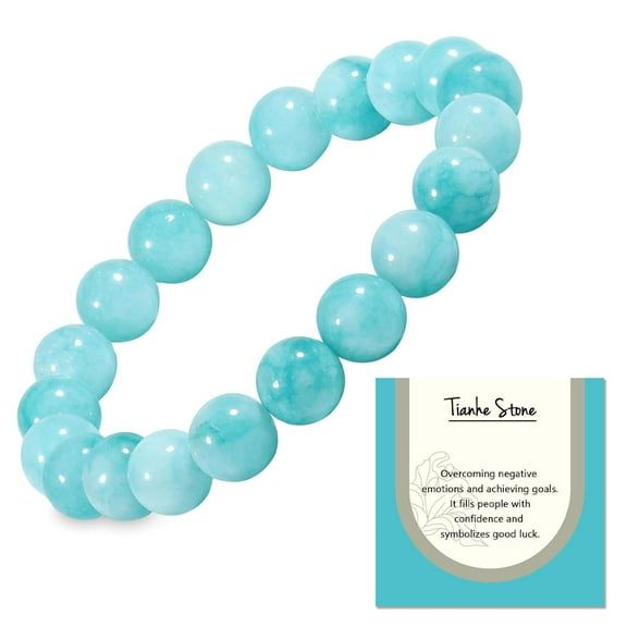 Natural Aquamarine Bracelet for Women Men, 10mm Healing Stone Soothing Bracelet Protection Healing Crystal Bracelet Bring Positive Energy