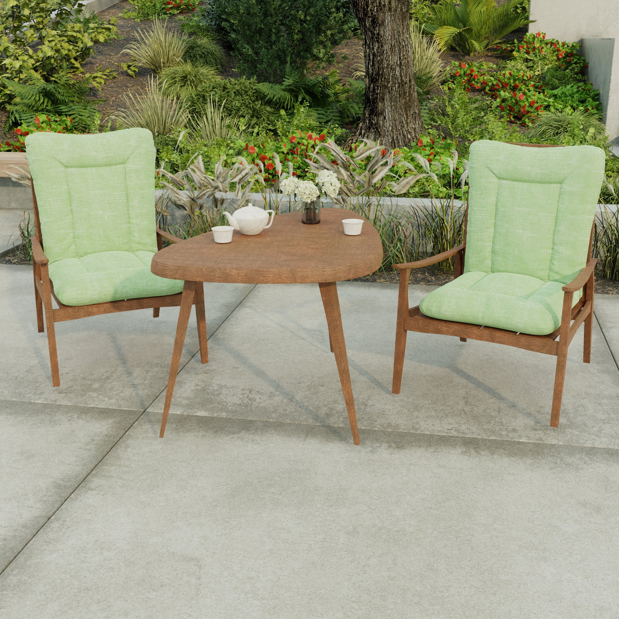 Jordan Manufacturing 38" x 21" Tory Palm Green Crosshatch Rectangular Outdoor Wrought Iron Chair Cushion with Ties and Hanger Loop