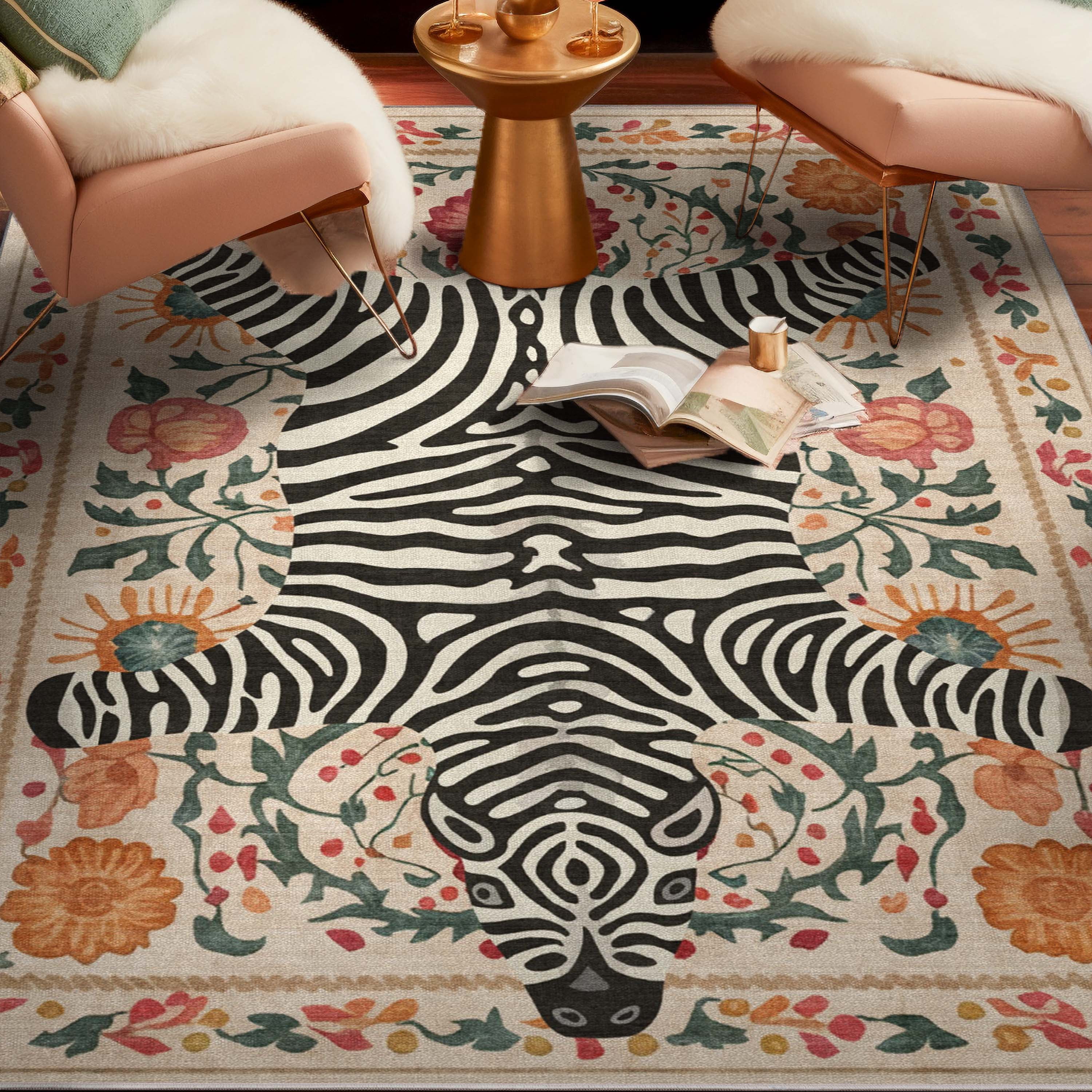 Well Woven Zebra’s Haven 7'10" x 9'10" Rug – Vibrant Multicolor, Stain-Resistant & Easy to Clean