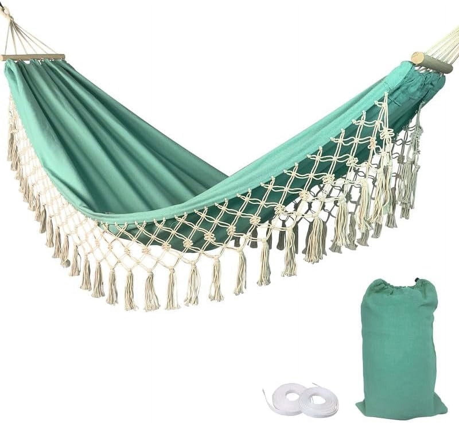 SHANNA Boho Hammock Camping Tassel Hammock for Patio, Yard, Beach Wedding Decor, Outdoor and Indoor, Hanging Hammock Swing,Green
