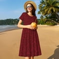 thumbnail image 5 of Spring Summer Dresses for Women 2025 - Burgundy Floral Wedding Guest Dresses, Beach Vacation Clothes, Hawaiian Sundresses Casual Short Sleeve Dress for Women with Pockets, 5 of 7