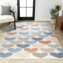 JONATHAN Y KIDS WASHABLE Dila Hearts Geometric Area Rug, 5 x 8, Ivory/Blue/Orange