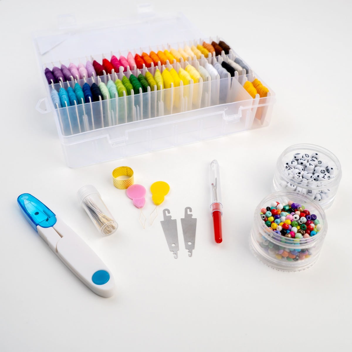 John Bead DIY Craft Embroidery Floss Kit with Organizer Box for Beginner, Included 50 Colors of Threads, Letter Beads, Cross Stitch Kits Christmas Gifts