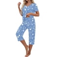 thumbnail image 4 of SCSAlgin Womens Pajamas Loungwear 2 Pieces Lounge Sets Soft Short Sleeve Shirt and Capris with Pockets Nightwear, 4 of 7