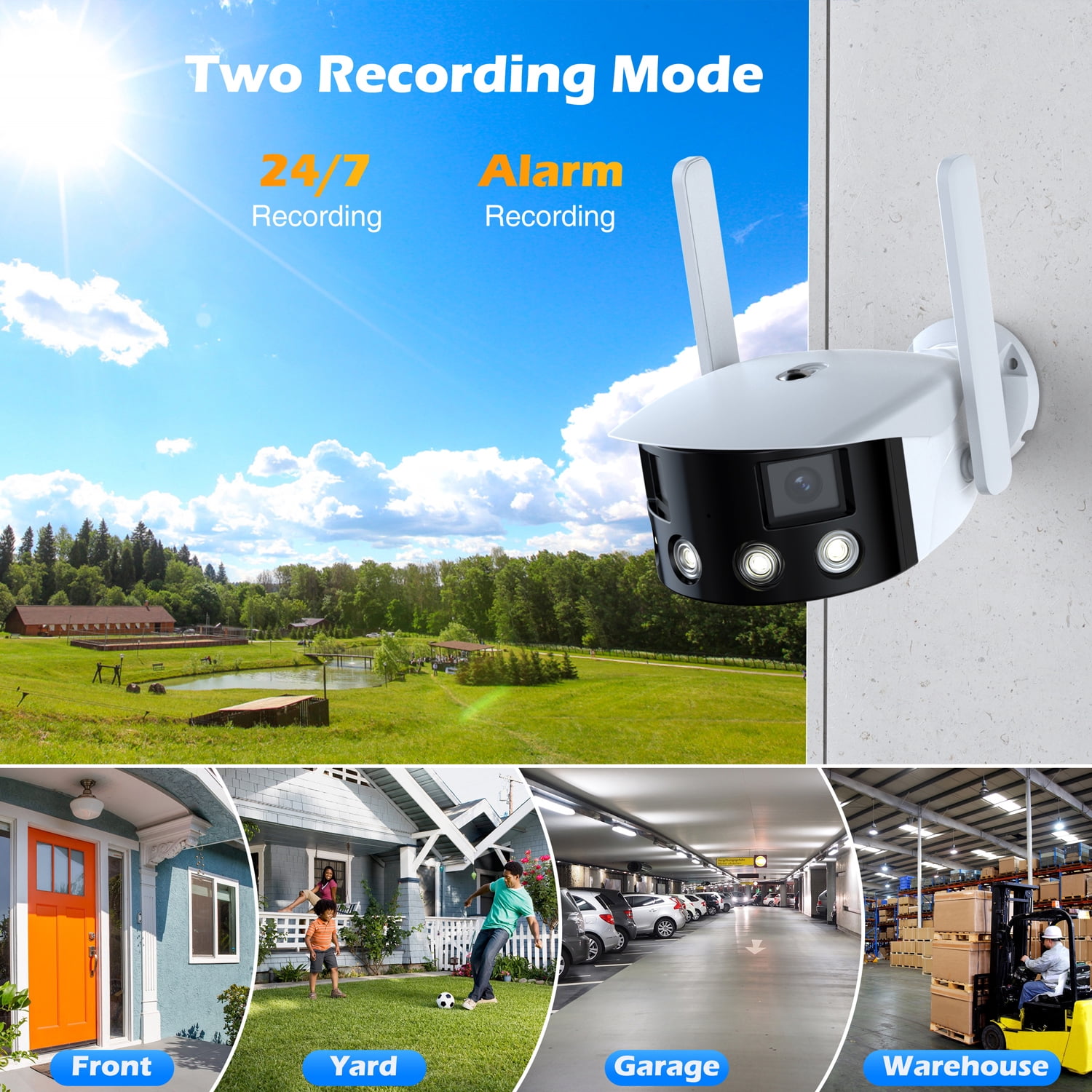 Toguard SC10 2K Wired Security Camera Outdoor, 180° Ultra-Wide View Dual Lens Bullet Surveillance Camera
