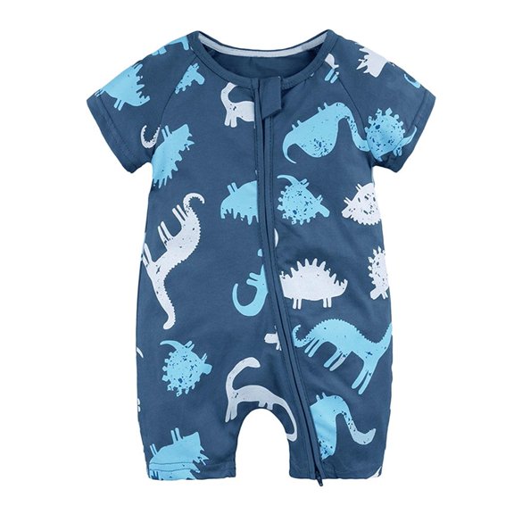 Baby Cute Bodysuit Toddler Boys Girls Outfits Short Sleeve Pants 1PCS Dinosaur Print Zipper Cartoon Clothes