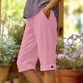 thumbnail image 6 of Tauxra Linen Trousers for Women, Rolled Hem Button Detail Five-Point Pants, Stretchy Soft Pull On Casual Summer Bottoms, 6 of 6