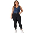 thumbnail image 3 of DARING DIVA Women's Plus Size Sleeveless V Neck Button Down Casual Denim Vest 1X Blue, 3 of 6
