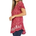 thumbnail image 3 of Sakkas Ash Speckled Tiedye Embroidered Cap Sleeve Blouse Top With Embroidery Hems - Fuchsia - Plus Size, 3 of 5