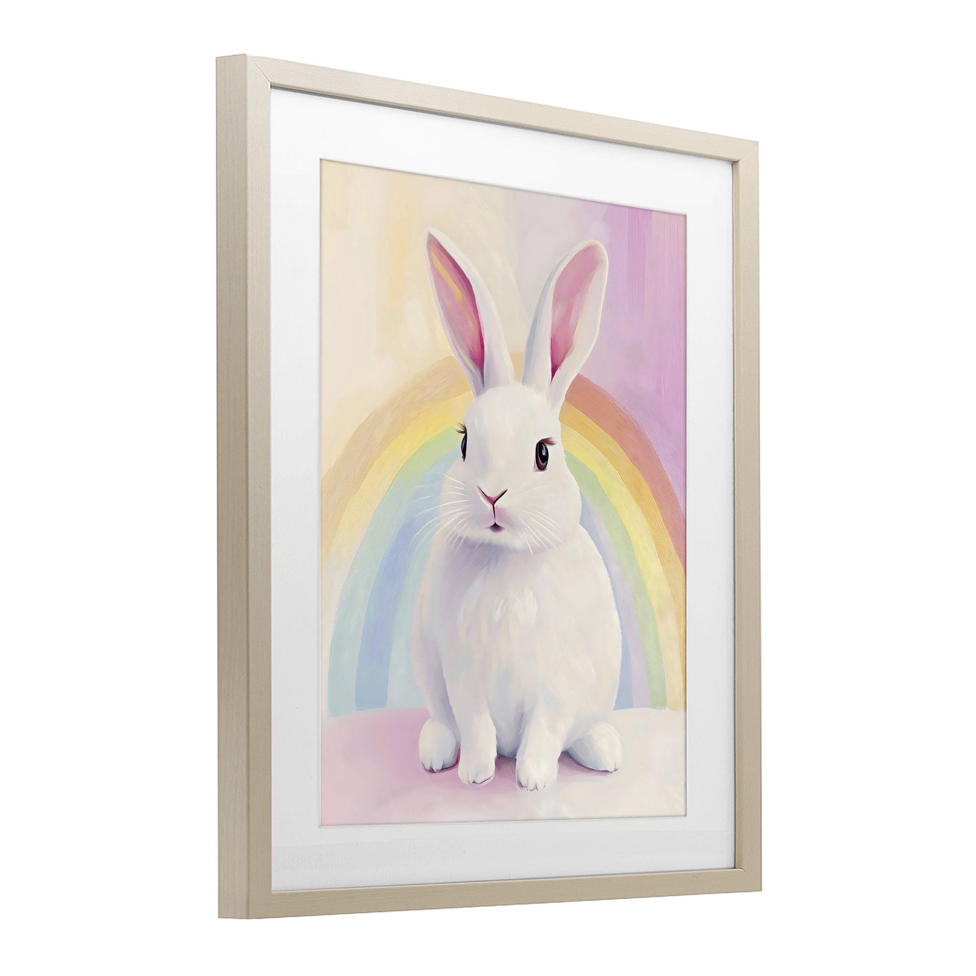 Stupell Industries Rainbow Bunny in Pastel Hues Birch Framed Print Under Glass, design by The Prints Vibe