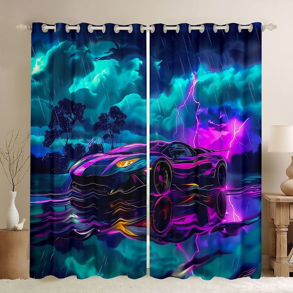 Manfei Speed Car Kitchen Curtains,Stormy Sky Black Out Curtains Pack of 2 (42x63 Each),Purple