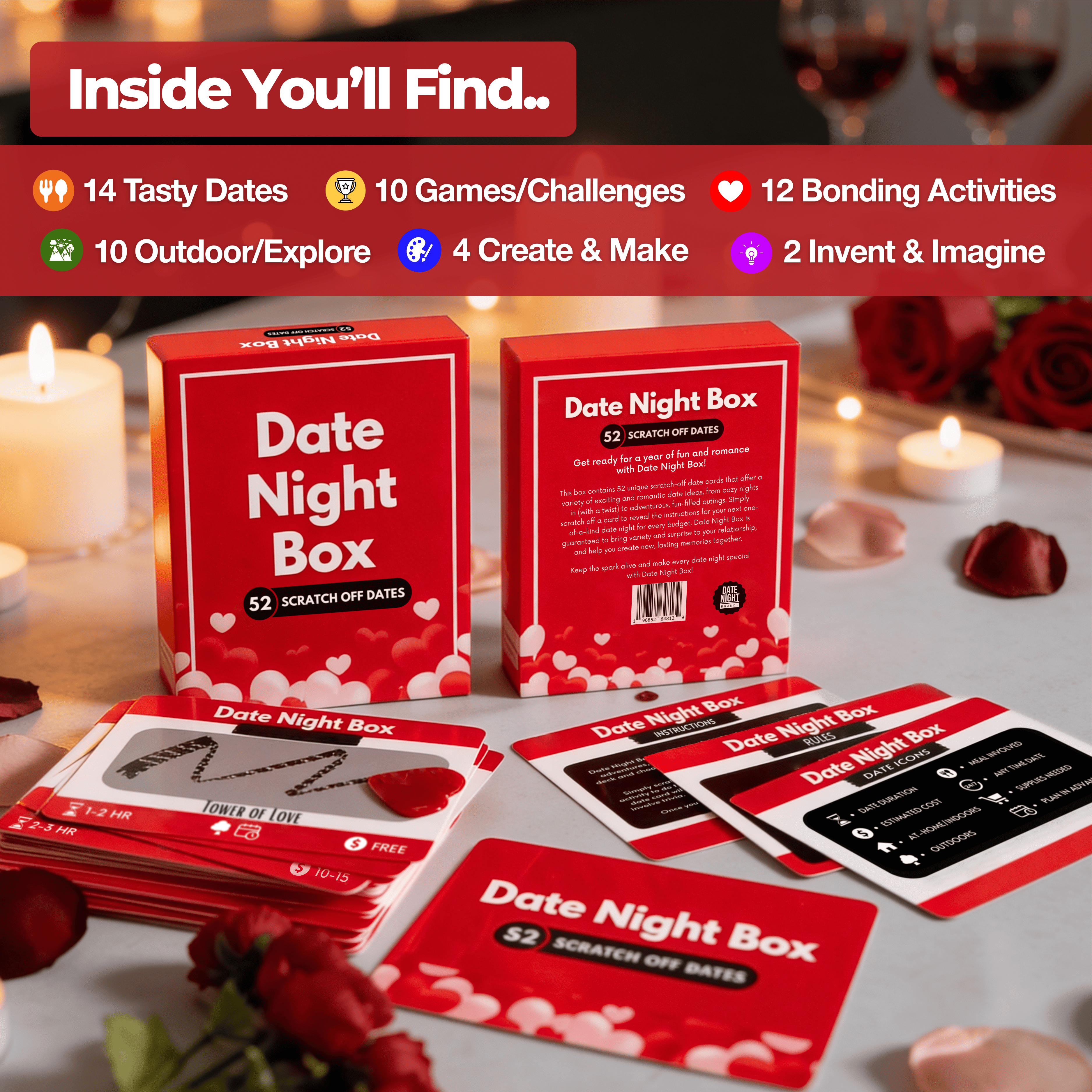 Date Night Box: 52 Fun & Adventurous Scratch-Off Date Night Ideas for Couples - Card Game for Husband, Wife, Boyfriend, Girlfriend - Gift for Him, Her, Birthday, Anniversary, Wedding