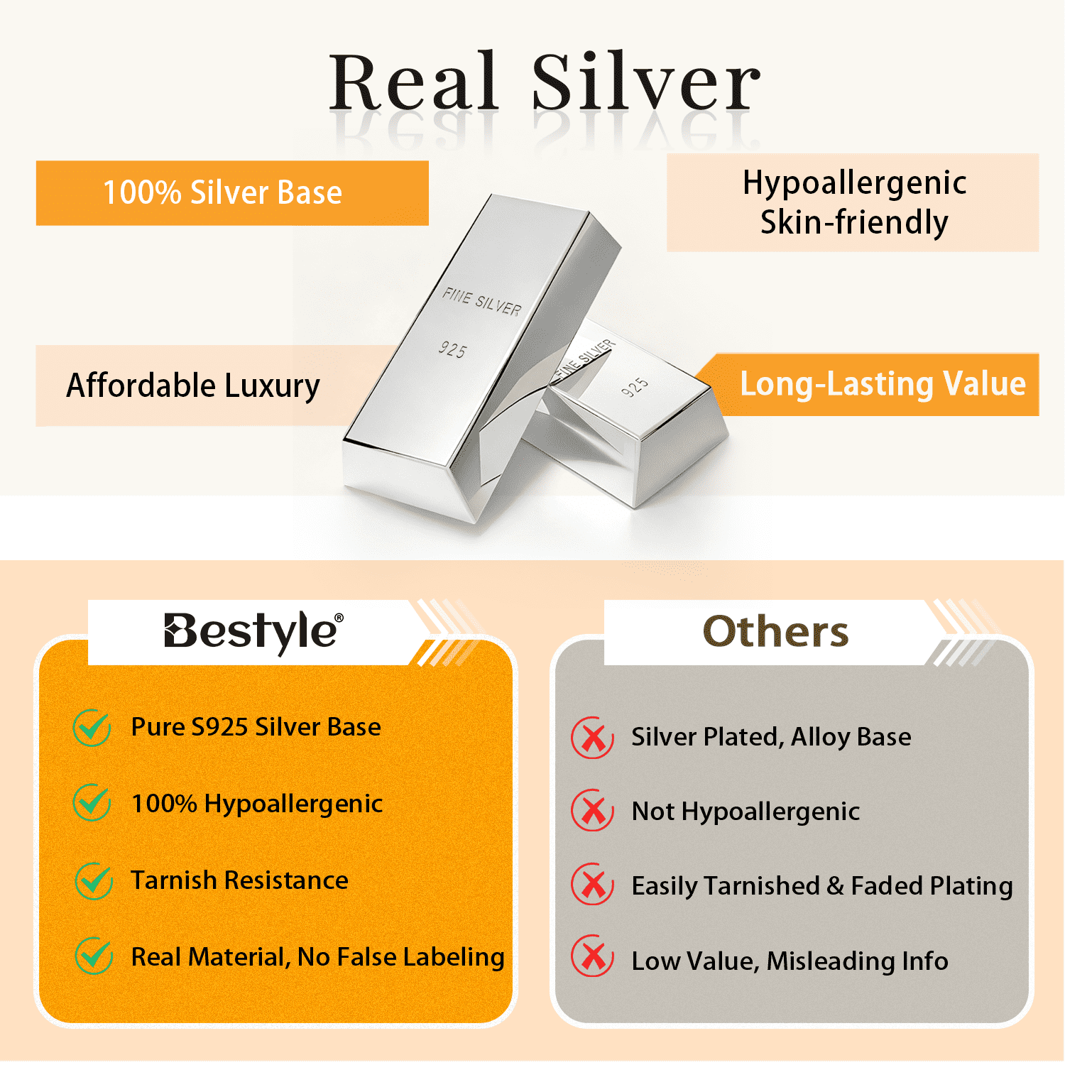 Bestyle Pure 925 Sterling Silver Earrings Necklace Set for Women March Birthstone Heart Jewelry Set Mother'day Gifts for Bridal Wife Mom Daughter