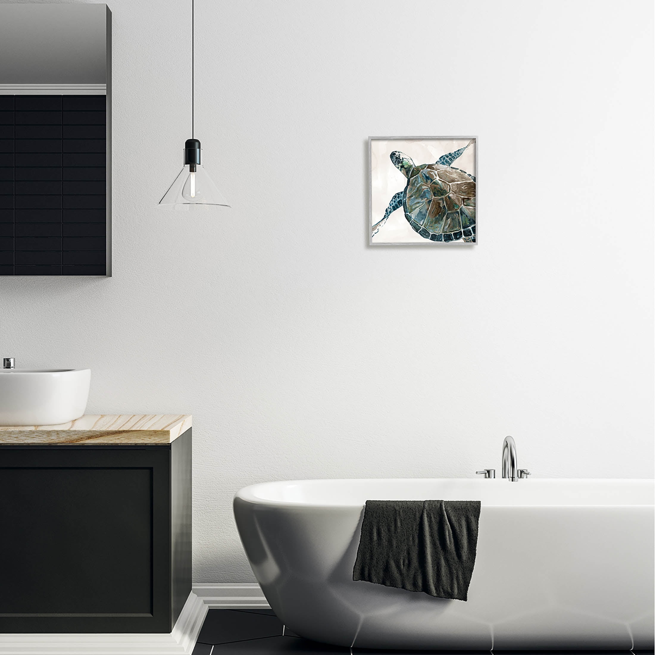 Stupell Industries Beige Sea Turtle Swimming Graphic Art Gray Framed Art Print Wall Art, Design by Carol Robinson