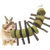 Small Pet Chew Toys 7 Pack Wood Sticks and 8 Heart Shaped Grass Cakes 3.94 Inch Natural Rabbit Hamster Guinea Pig Teeth Care