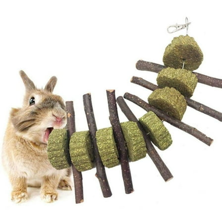 Small Pet Chew Toys 7 Pack Wood Sticks and 8 Heart Shaped Grass Cakes 3.94 Inch Natural Rabbit Hamster Guinea Pig Teeth Care