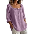 thumbnail image 3 of VBVC Women's Cotton Linen Square Neck Tunic Tops , Casual Long Sleeve Shirts For Women , Ladies' Lightweight Blouses with Pockets,Purple,S-2XL, 3 of 8