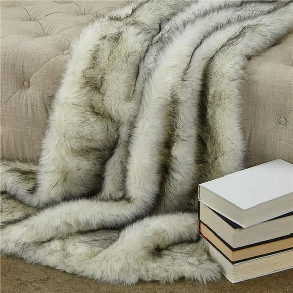 Polar Bear Faux Fur Luxury Throw Blanket, White & Black - King