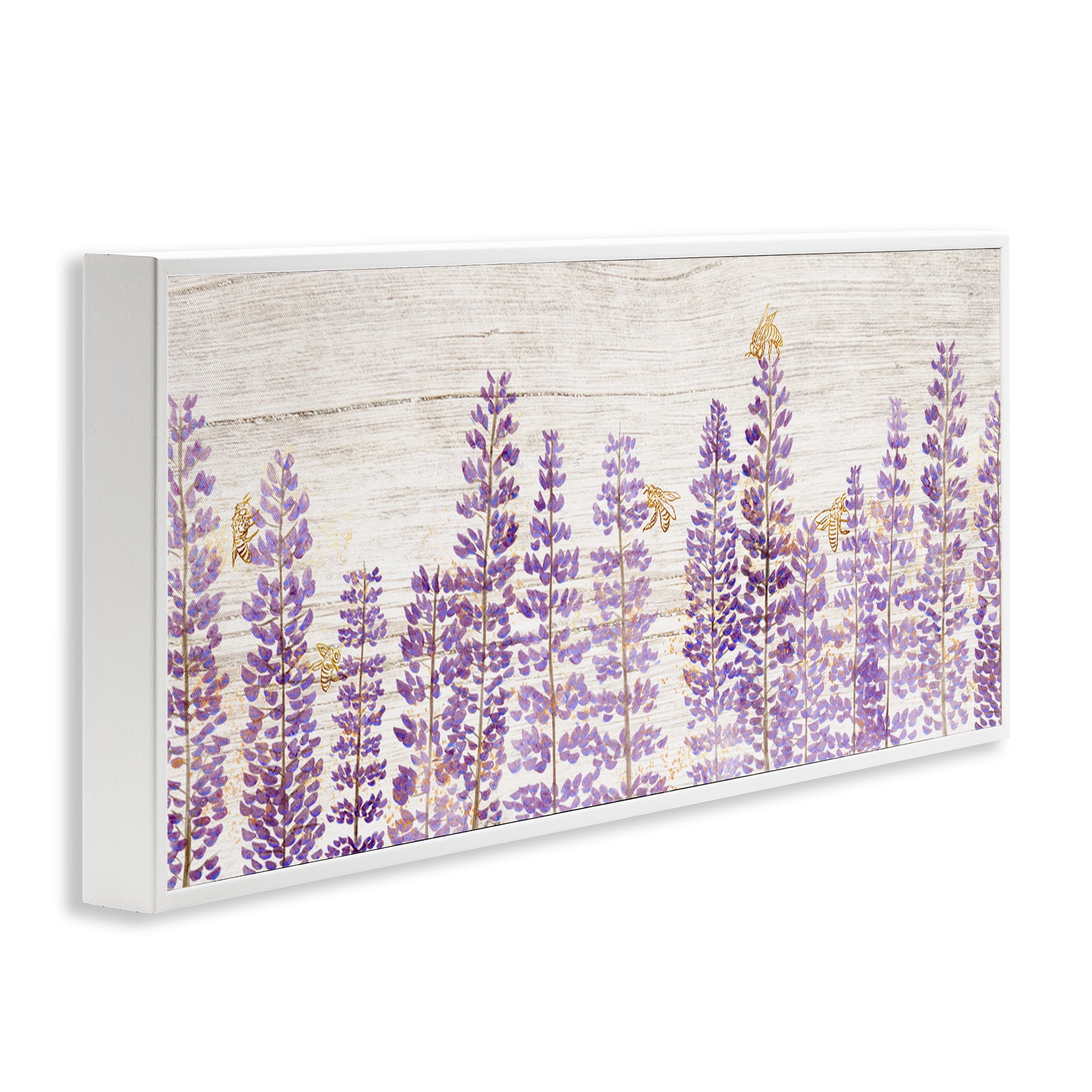 Stupell Industries Rustic Purple Lilacs & Bees Botanical & Floral Painting White Framed Art Print Wall Art, 30 x 13