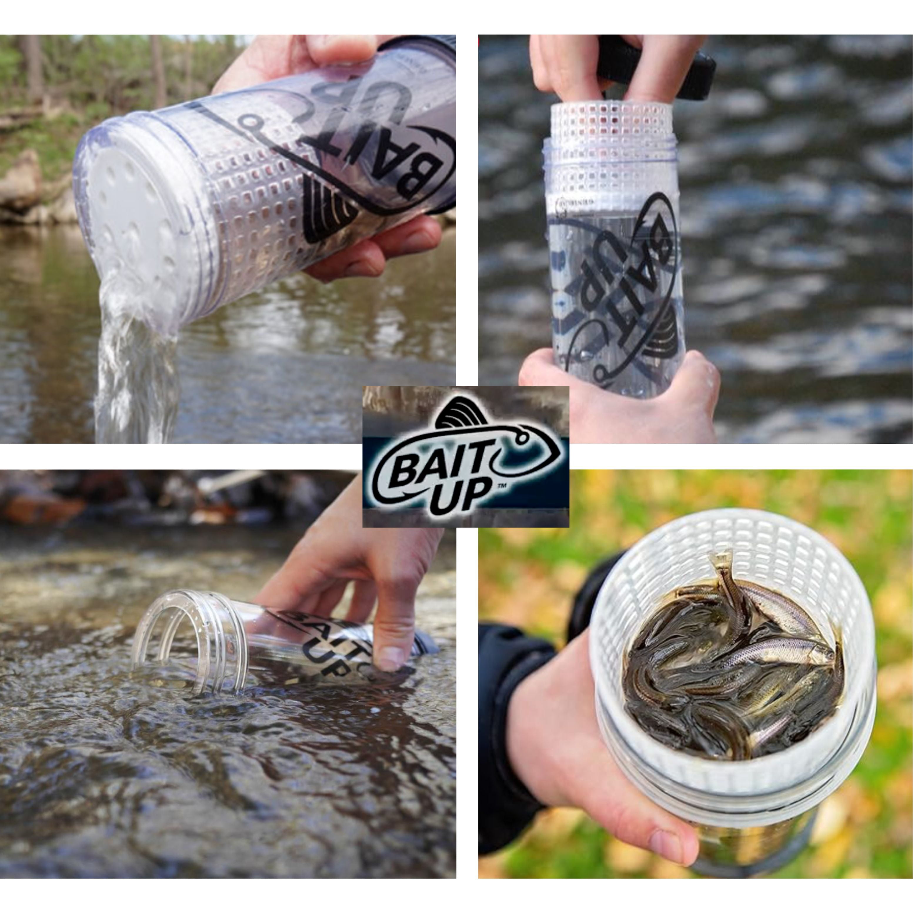 Bait Up Live Bait Container, Portable with Floating Basket, 35oz Clear