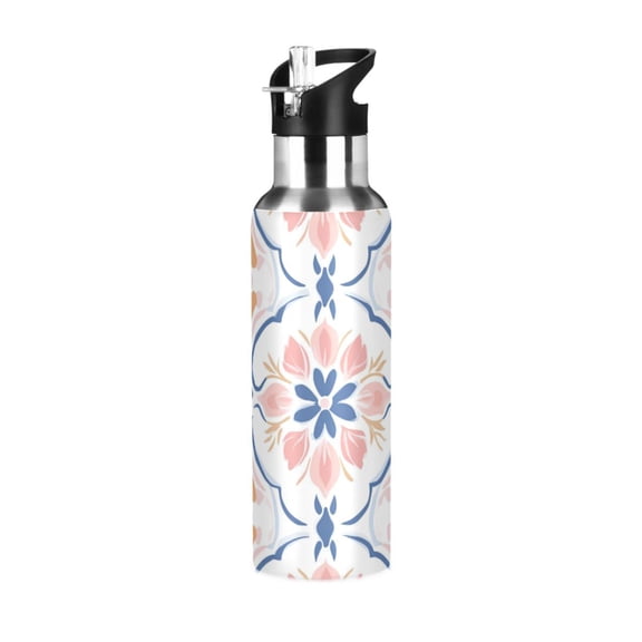 Yayeee 20oz Insulated Water Bottle Double Wall Stainless Steel with Flip Straw Lid, Pink Mosaic Pattern