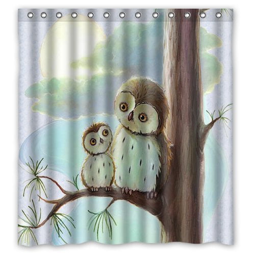 HelloDecor owls Shower Curtain Polyester Fabric Bathroom Decorative