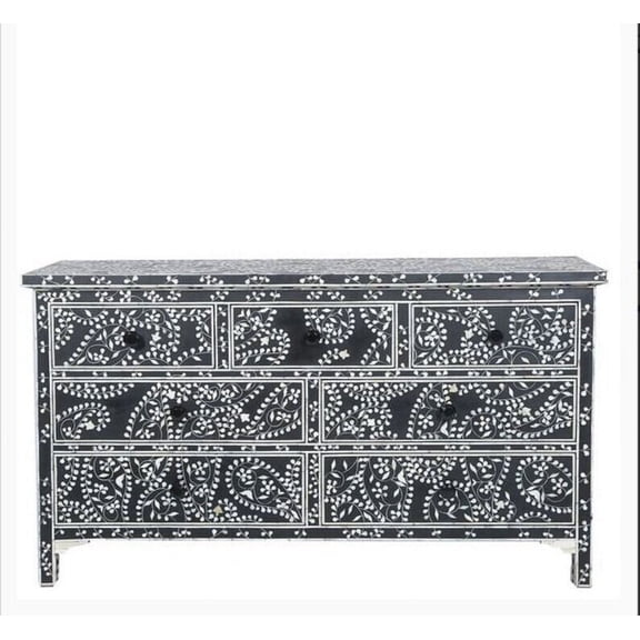 Paisley bone inlay chest of drawers black, bone inlay chest of 7 drawers, bone inlay chest, bone inlay sideboard, bone inlay furniture