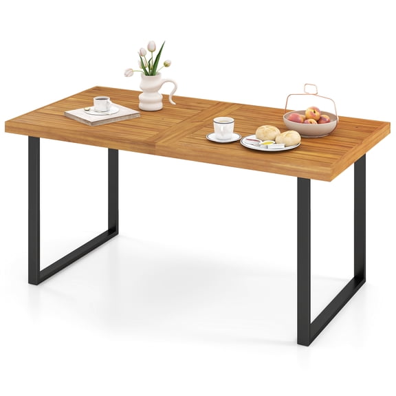 Topbuy Patio Dining Table for 4-6 People 63 inch Rectangular Table w/ Umbrella Hole