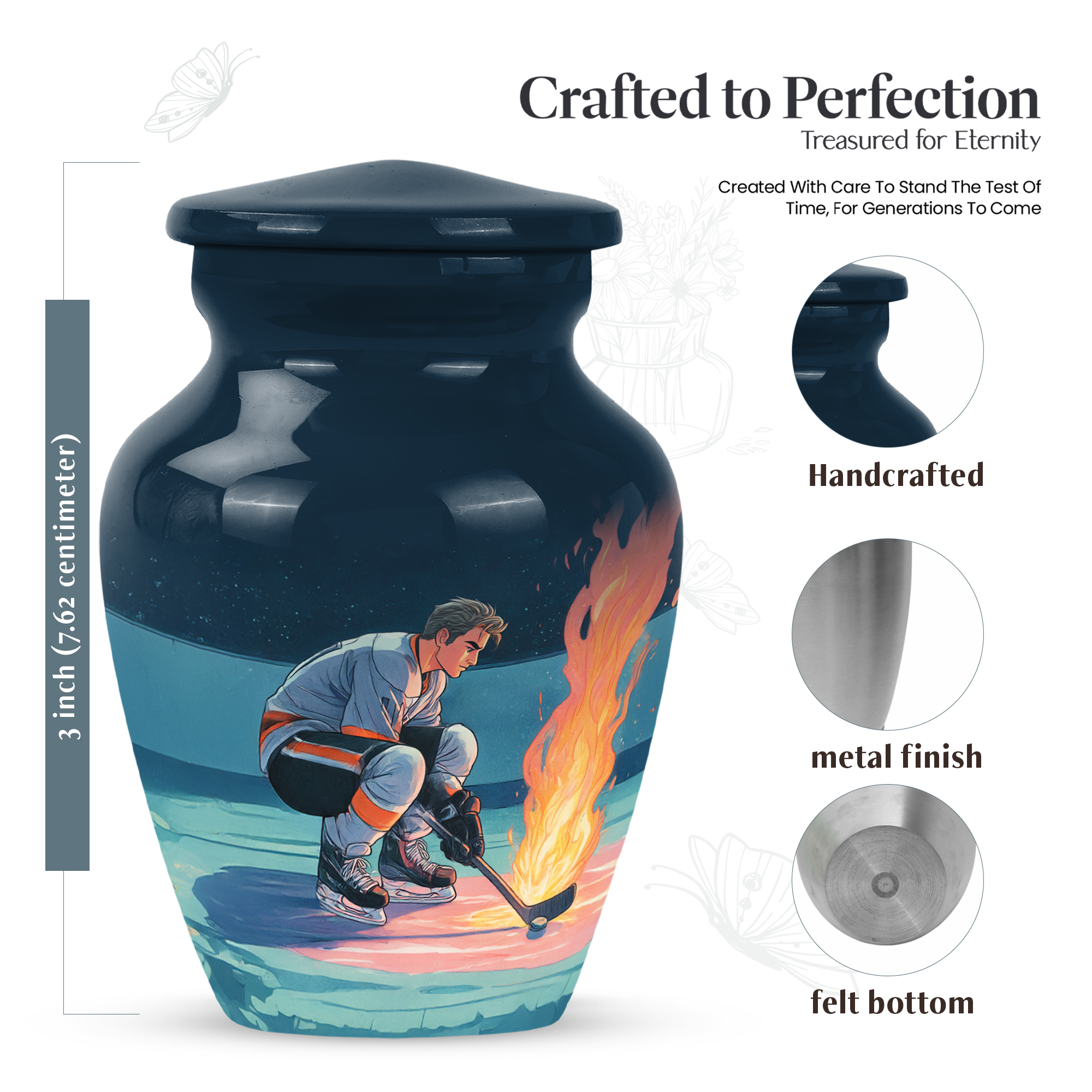 MUKTIVE Ice Hockey Urn for Ashes for Adult, Blue Keepsake Urn for Ashes Adult Human, Urn for Women & Men Player, 3 Inch Small Miniature Urn for Male & Female